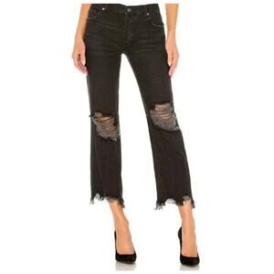 Free People Jeans 26 Maggie Black Mid Rise Grunge Button Fly Festival Whimsygoth